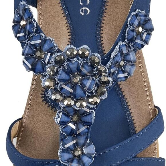 Shoes - Women Summer Flat Sandals Faux Leather Blue Size 8 Open Toe Bohemian